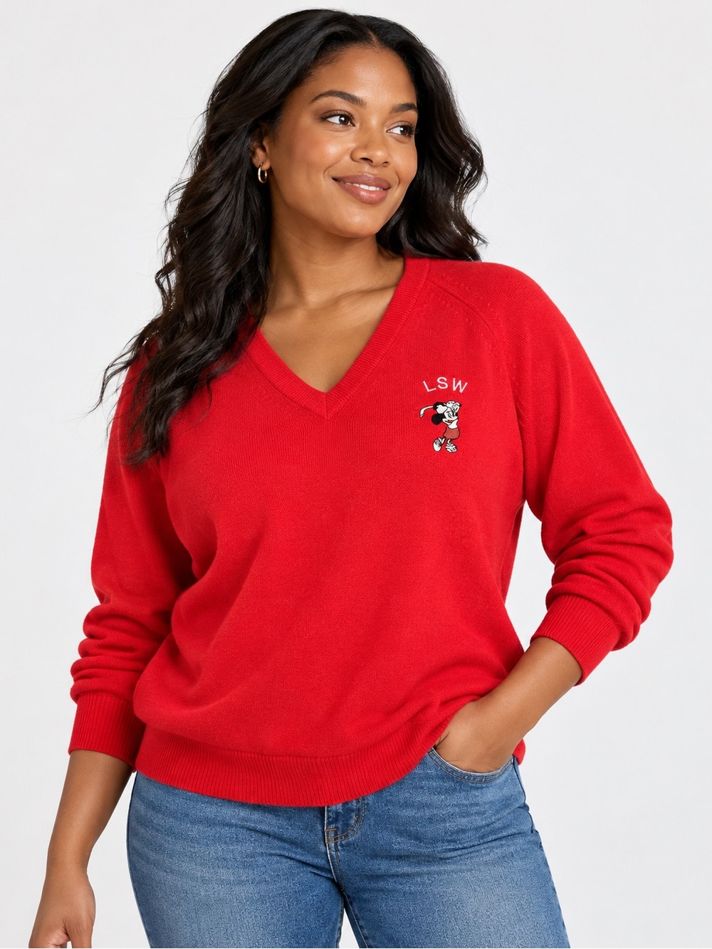 Vintage Lady Pickering Red V-Neck Golf Sweater XL Made in USA